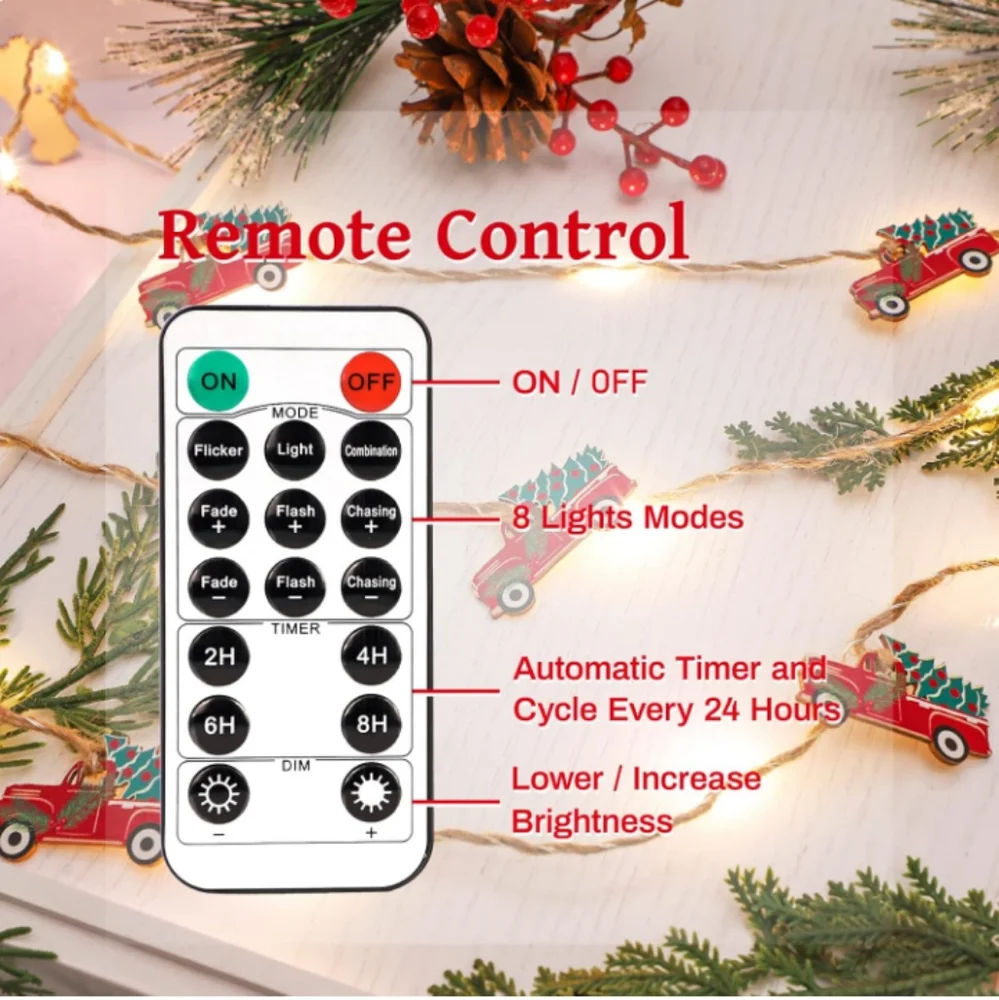 Festive Red Truck String Lights 10 Ft With Remote NWT